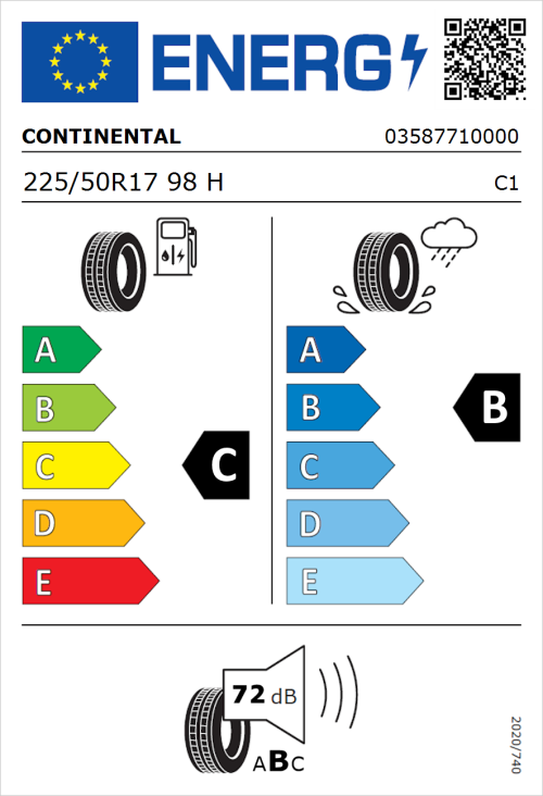 Tyre Label for Continental ContiPremiumContact 2 225/50R17 98H