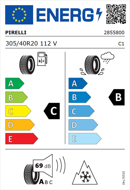 Tyre Label for Pirelli Scorpion Winter 305/40R20 112V