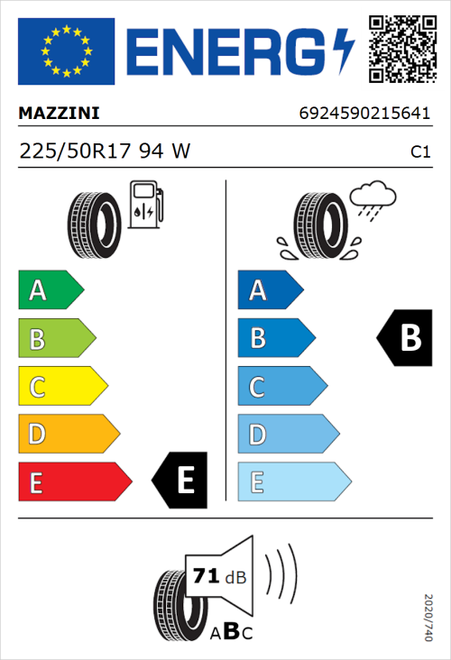Tyre Label for Mazzini Supersport Chaser 225/50R17 94W